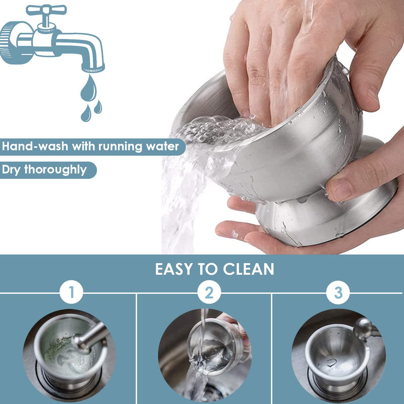 Stainless Steel Mortar and Pestle Set, Spices Grinder Pill Crusher with Silicone Protective Lid - Heavy Duty Mortar Pestle for Molcajete Herb Bowl, Pesto Powder, Spices Herbs Grinder