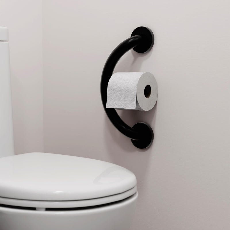 HEALTHCRAFT Plus Toilet Paper Holder & Grab Bar 14.3" - Matte Black, 500 Lbs