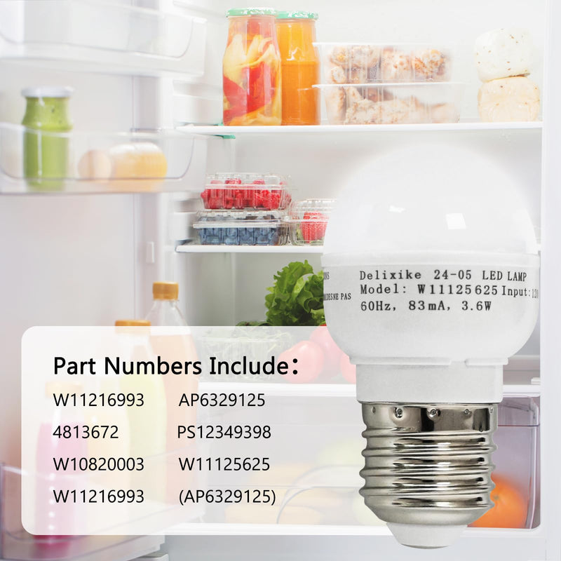 W11216993 W11125625 for Whirlpool Refrigerator Light Bulb AP6329125 4813672, PS12349398, W10820003, W11125625. White，Wattage:3.6w