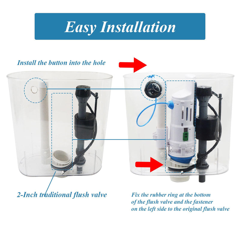 Toilet Dual Flush Valve Replacement Kit Universal, Compatible with Danco HYR270 Hydroright, Fits 2-Inch Flush Valves, Electroplated Push-Button Handle & Seal Ring, WC Replacement Part