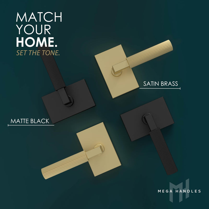 Mega Handles Ridge Door Handle (1 Pack), Privacy Lock, Matte Black 1