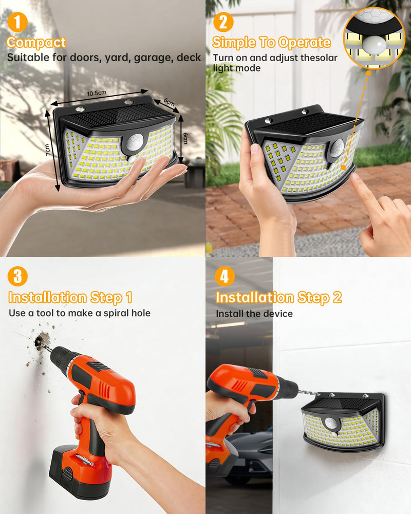 Aootek New Solar Motion Sensor Lights 120 LEDs with Lights Reflector,270° Wide Angle, IP65 Waterproof, Step Lights for Front Door, Yard, Garage, Deck (Black, Daylight White, 4-Pack) Black Shell-Daylight White 4 Pack