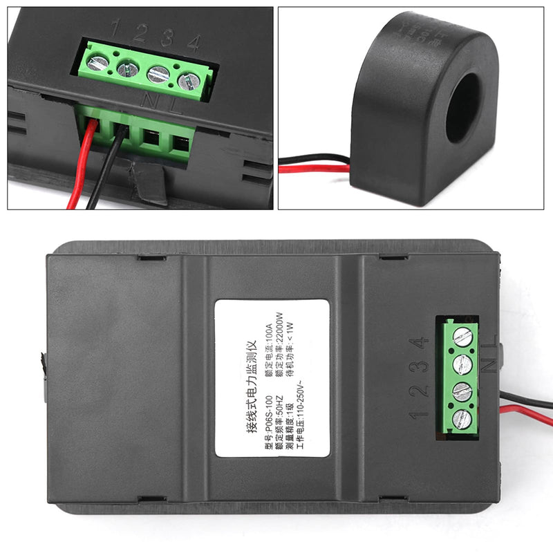 Hilitand 6 in 1 Digital LCD Meter, Voltage 110-250V Current 100A Power Monitor Panel with Mutual Inductor Energy 5 Digits- 0.01-99999KWH