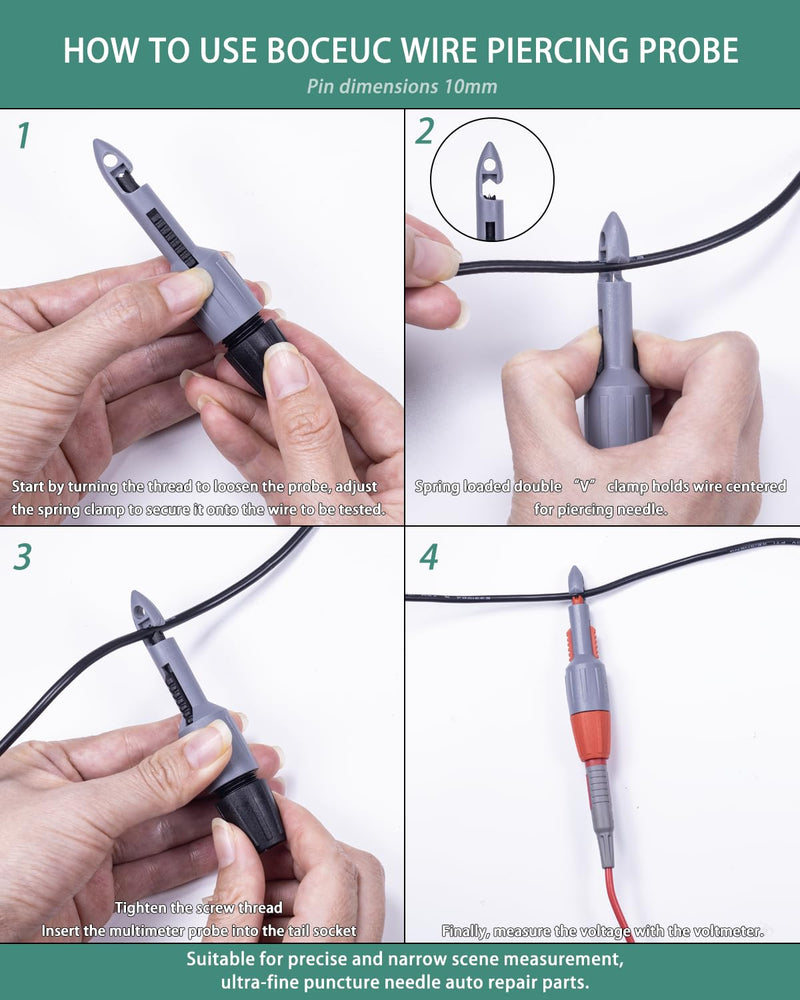 Insulation Piercing Clips Set Heavy Duty 2 Pcs Wire Piercing Probe for 4mm Banana Plug Multimeter Test Leads Multi Testers Needle Accessories 4mm Plug