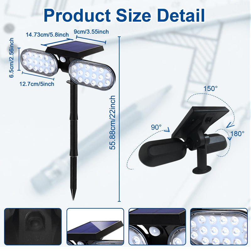 EMANER Motion Solar Lights Outdoor, Solar Floodlight, Stay On or Motion Sensor Mode, Dusk to Dawn Security Light, Landscape Spotlights for Garage Fence Driveway Solar Powered, 2-Pack