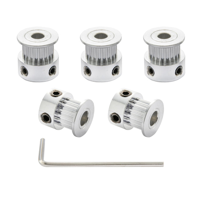 GT2 Timing Pulleys 20 Teeth 5mm Bore 6mm Width for 3D Printer 2mm Pitch Aluminum Timing Belt Pulley Wheel with Allen Wrench (Pack of 5Pcs) 6mm Belt 20T 5MM Bore