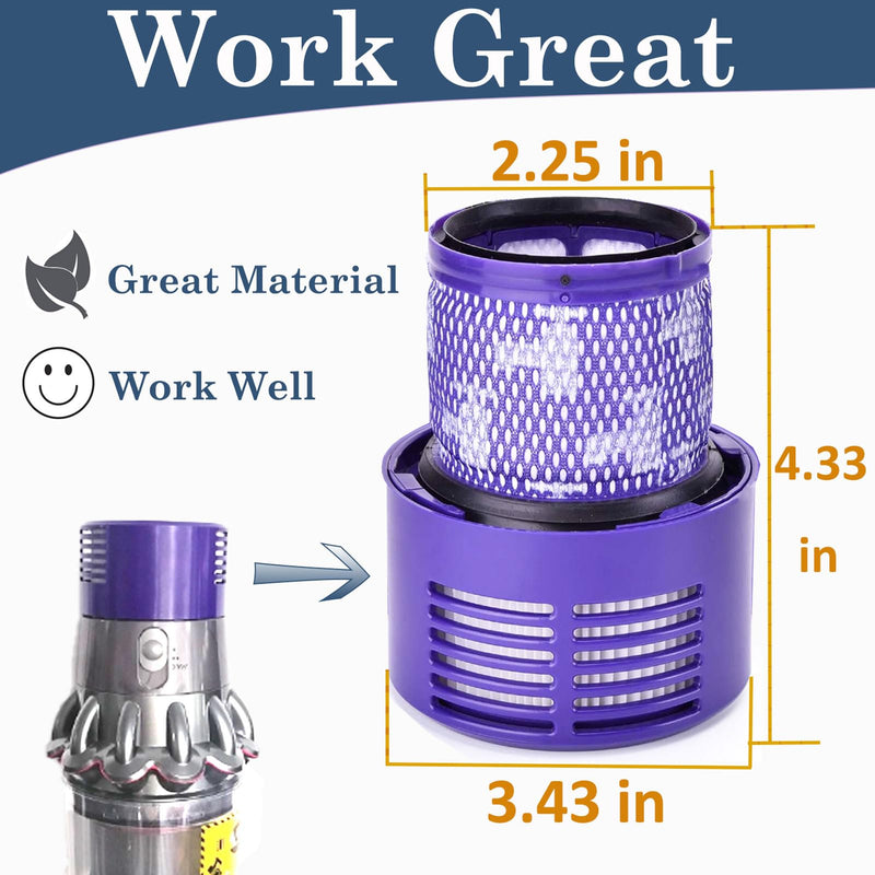 Replacement V10 Filters for Dyson V10 Cyclone Series, V10 Absolute, V10 Animal, V10 Total Clean, SV12, Replace Part No. 969082-01, 3 Pack Filters and 1 Clean Brush