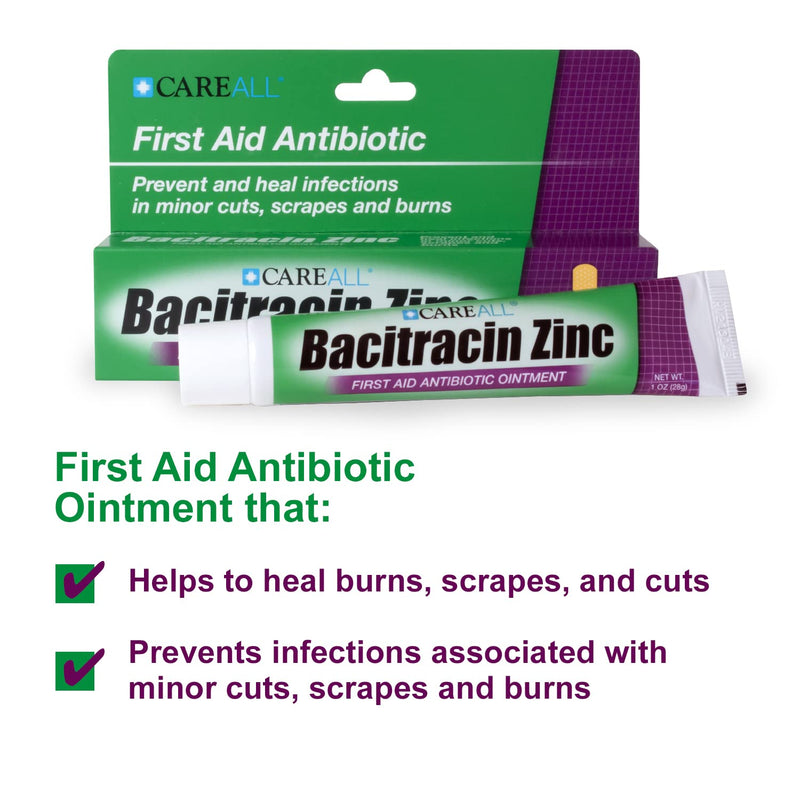 CareAll Bacitracin Antibiotic Zinc Ointment 1oz (3 Pack). First Aid Ointment to Prevent and Heal Infections for Minor cuts, Scrapes and Burns.