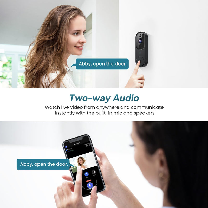Wireless Wi-Fi Video Doorbell Camera with Two Way Audio, AI Motion Detection, Night Vision and Cloud Storage Black