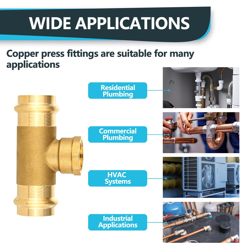 5Pack Seelink 1/2" Copper Press x Copper Press x Female NPT Tee(PRESS239-5) 5 1/2"P x 1/2"P x 1/2"Female