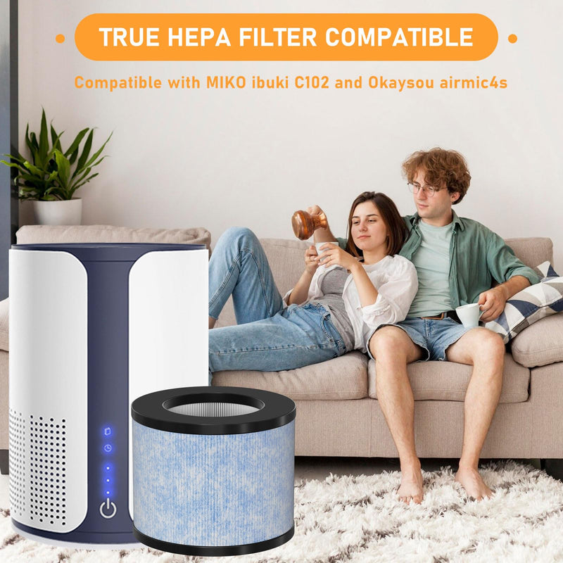 C102 MA-01CW True HEPA Replacement Filter Compatible with Miko Ibuki C102 Air Cleaner Purifier and Okaysou AirMic4S, True HEPA Filter Set, 2 Pack 1