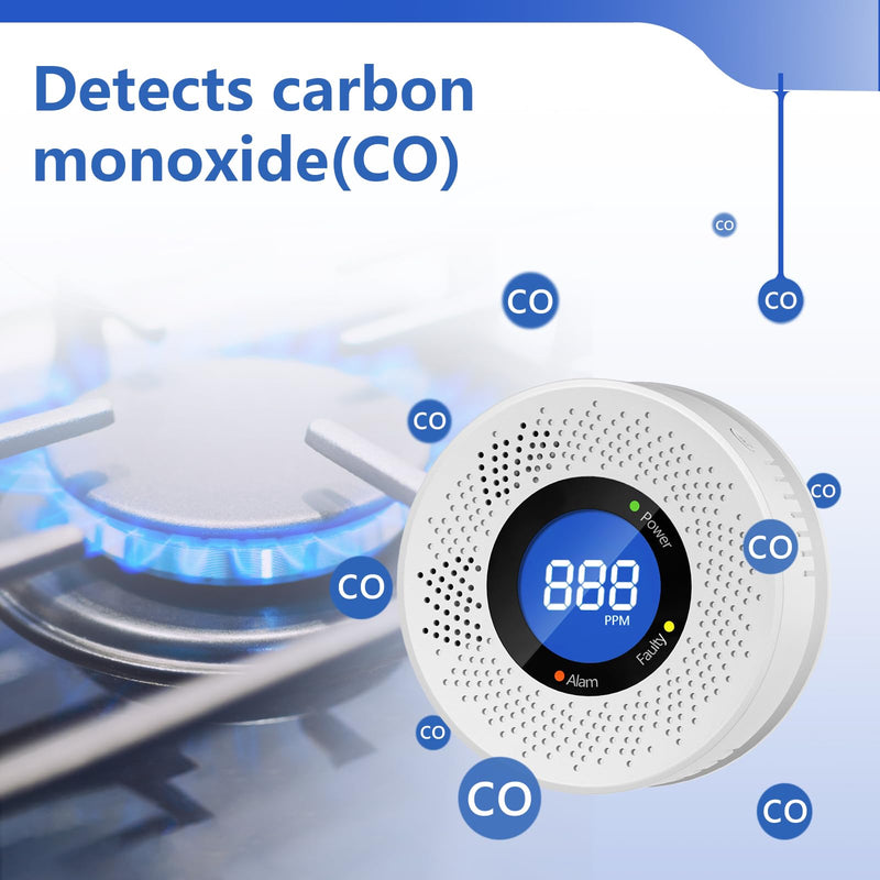 3 Packs Carbon Monoxide Detectors, Replaceable Battery Operated Household CO Detector Alarm, with Digital Display for Warehouse Kitchen Restaurant Hotel Office Garage 3-pack