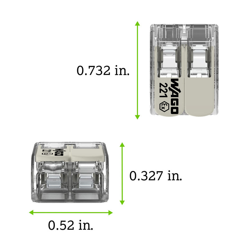 221-482 | WAGO 221 Series Lever-Nuts® for Hazardous Locations | 2-Conductor Splicing Connector | 24 – 12 AWG | Transparent housing, White Operating levers | [Box of 100 Pieces] Box