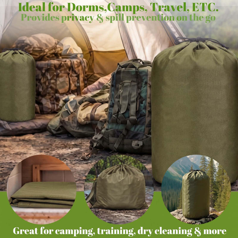Waterproof Dry Bag Green Laundry Clothing Bag with Rubber Liner Heavy Duty Nylon Drawstring Storage Backpack for Wet Weather Outdoor Travel Kayaking Boating Rafting Camping Hiking Beach