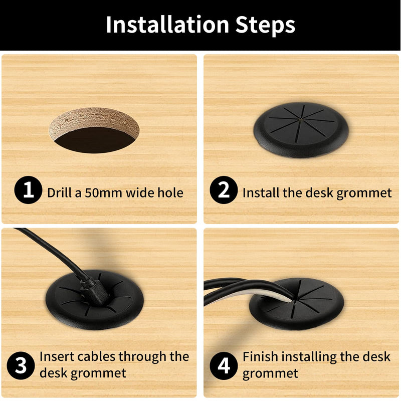 Desk Grommet 2 Inch 2PCS Flexible Desk Hole Cover for Cables Desktop Equipment Wiring Management Home & Office Table 2 Inch-Flexible Black