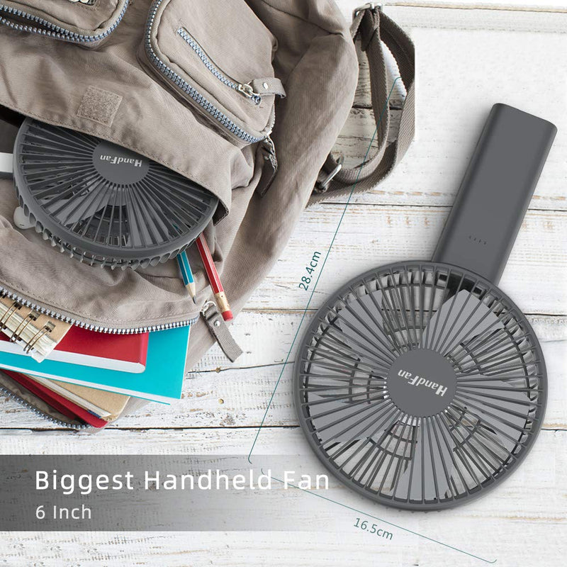 HandFan 6 Inch Handheld Fan with 4000mAh Battery 6 Speed Personal Fan, Strong Airflow, Cooling Desk Removable Base Design, 5-34H Working Time, 180° Foldable for Travel Outdoor Office Household(grey) grey