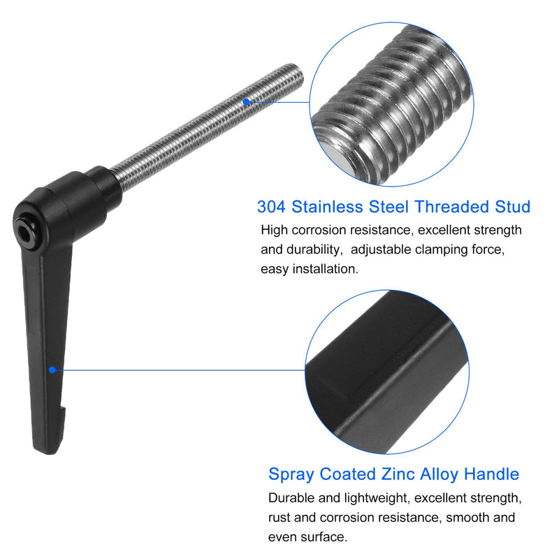 uxcell 2pcs Clamping Lever Handles, M10 x 72mm 304 Stainless Steel Threaded Male Stud, Adjustable Handles Locking Quick Release Ratchet Push Button Bolt Knobs, Black