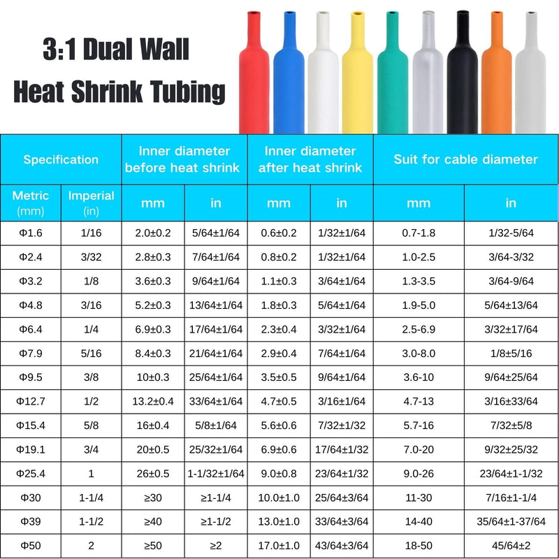 1/8" 3:1 Heat Shrink Tubing Roll, Dual Wall Adhesive Lined Wire Heat Shrink Tube Insulation Sealing Waterproof Oil-Proof Anti-Friction (Orange, 16.4ft) Orange 3.2mm(1/8")-16.4ft