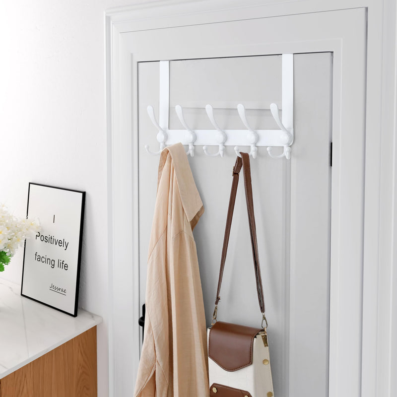 Dseap Over Door Hook 2.0 - Upgraded Version - Simple-Assembly, Strong, Heavy-Duty Stainless Steel 5-Tri-Hook Over The Door Hanger Rack, SimpleStrong Series, White 1 - NewNest Australia