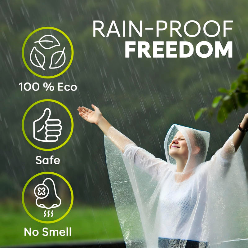 Disposable Rain Ponchos for Adults - Clear Ponchos with Hood, Compact and Clear, Emergency Poncho - Rain Poncho - Ponchos Adult - Travel Rain Poncho Hiking, Camping - Ponchos Bulk (Pack of 4)