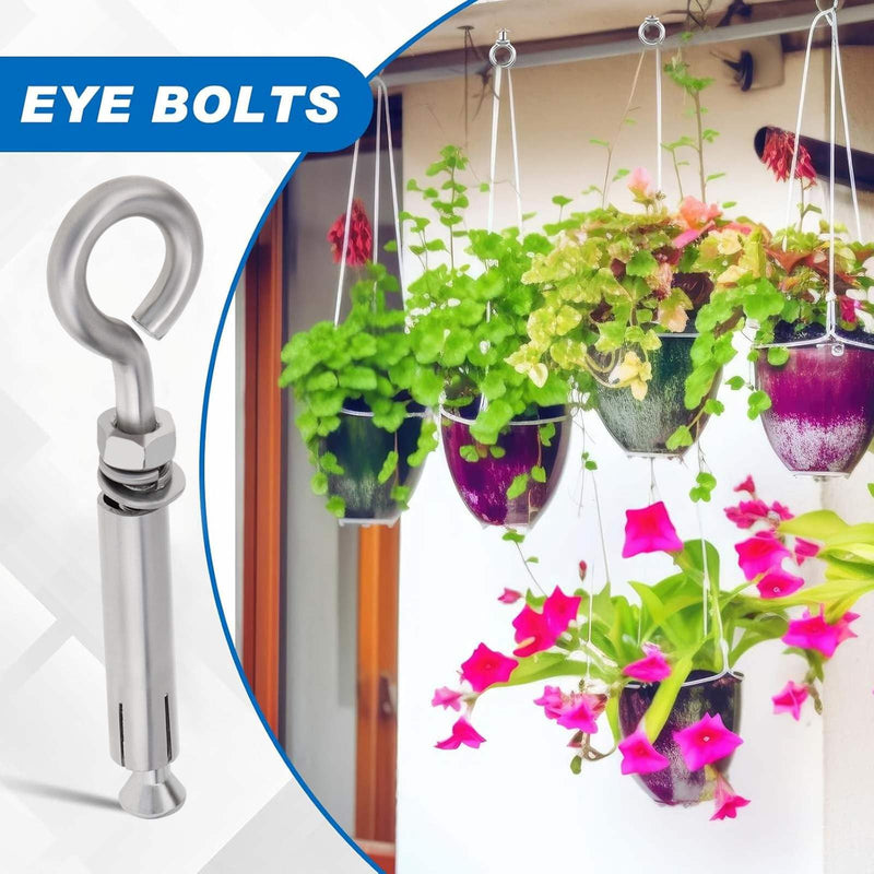 Concrete Eye Bolts 10Pcs, M8 5/16" Eyebolt Bolts Stainless Steel Concrete Anchor Eyebolt Screw Hooks, Heavy Duty Brick Anchors Eyebolts Expansion Screw Lifting Ring Bolt Fastener for Concrete Wall
