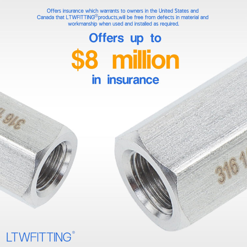 LTWFITTING Class 3000 Stainless Steel 316 Pipe Fitting 1/8" Female NPT Coupling Water Boat (Pack of 25)