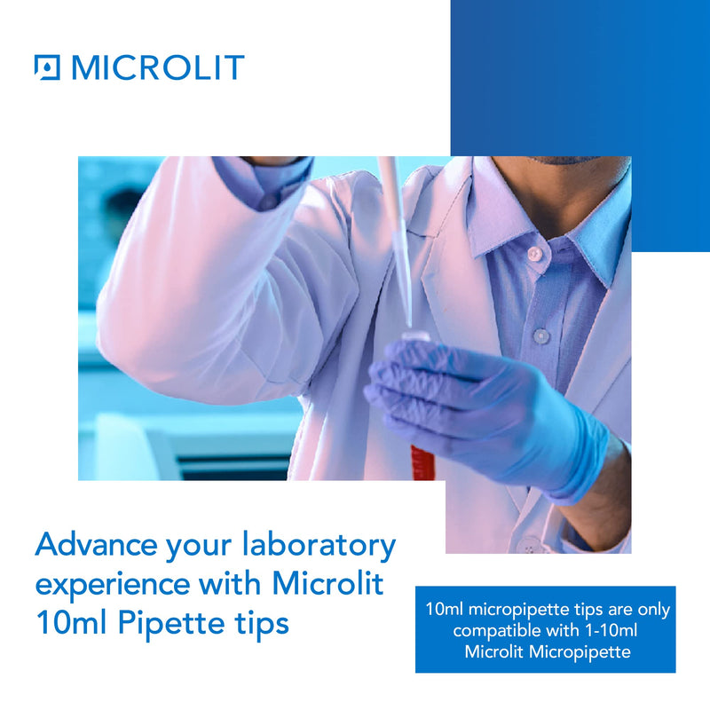 MICROLIT - 10 mL Micropipette Pipette Tips, Low-Retention Hydrophobic Transfer Pipette Tips, Nonpyrogenic Sterile Plastic, Clean-Release Laboratory Pipette Tips, 100 Count 10 mL (100 count)