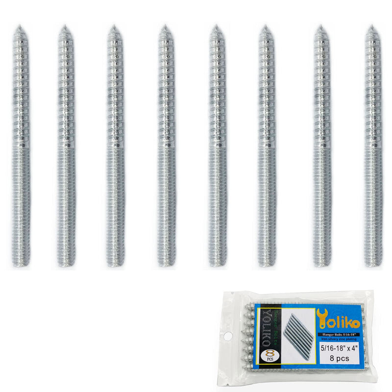 8 Pack 5/16-18 x 4 Inch Hanger Bolts 5/16-18" Silvery Double Headed Bolts 5/16 Wood Dowel Screw Self-Tapping Screw Hanger Bolts for Furniture Screws Double Screw Threaded Rods Bolt 100mm length Silver 5/16-18"x4"-8PCS