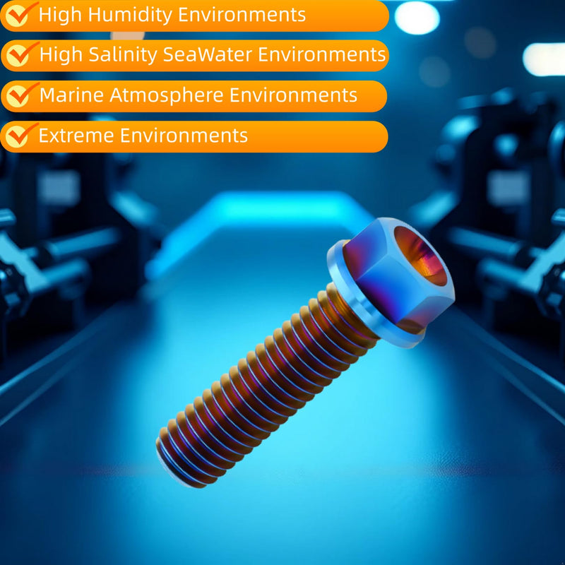 6PC Titanium Flange Hex Bolts M8X25mm, Lightweight Design, Ideal for Humid/Salty Environments, Flanged Screws for Automotive & Motorcycle Components Upgrade, Burnt Blue M8X25