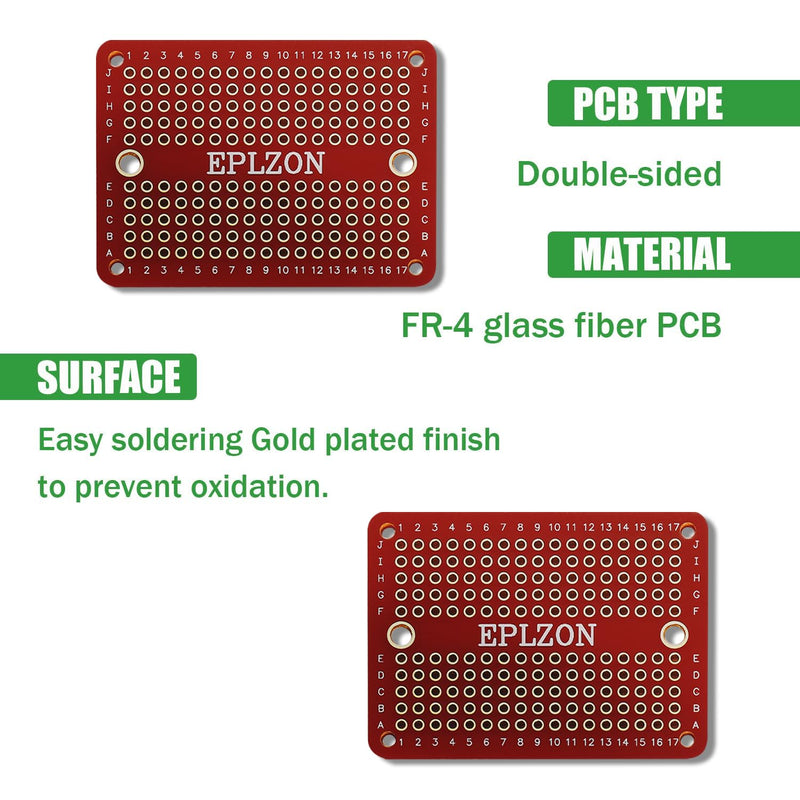 Solderable Breadboard Mini PCB Board Gold-Plated Solder Breadboard for DIY Electronics Projects Apply to Soldering Projects 2.0"x1.5" Mixed Color(Pack of 10 Pcs,RED) Red