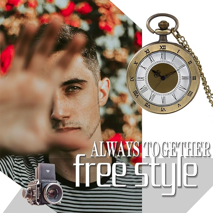JewelryWe Retro Antique Roman Analog Pocket Watch Pendant Necklace Watch Non-waterproof Men Women Cosplay Event Halloween Birthday Anniversary Christmas Present Bronze - NewNest Australia