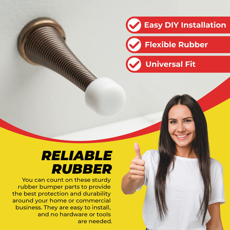 Premium Rubber Door Stop Stud Replacement Tips – Doorstopper Bumpers, Springe Hinge End Caps for Wall & Floor Protection – Universal Size (White) White