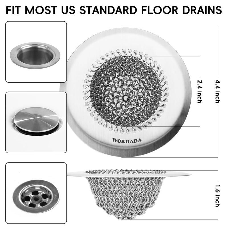 Bathtub Drain Hair Catcher, Wokdada Fast Drainage Shower Drain Hair Catcher, Reversible 304 Stainless Steel Drain Protector for Pop-Up and Regular Drains of Bathroom(Patented Product) Silver-1 Pack