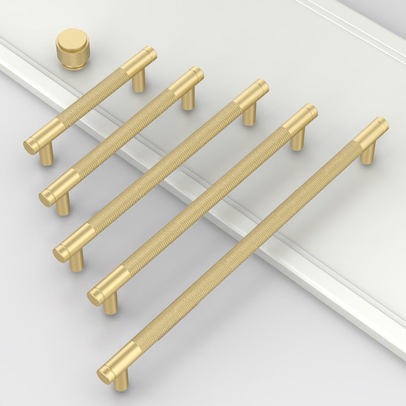 10 Pack 10"(254mm) Brushed Gold Cabinet Pulls Knurled Kitchen Cabinet Handles Drawer Pulls Cupboard Hardware for Cabinets