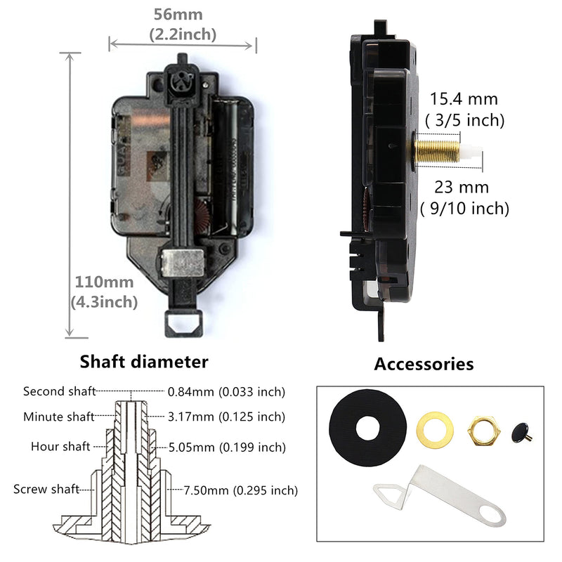 Original Youngtown 12888 Pendulum Clock Movement with 3 Sets of Hands 23 mm (9/10 inches) Shaft Length 15.4 mm (3/5 inch) Thread Length. 9/10 inch total shaft length