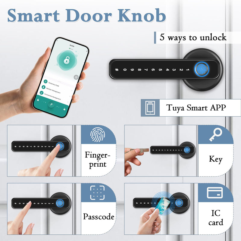 Fingerprint Door Lock Biometric Smart Door Knob Keyless Entry Door Lock One-Touch Lock & Unlock Electronic Touchscreen Keypad Lock with Handle, Door Locks for Front Door Bedroom Hotel Office Apartment