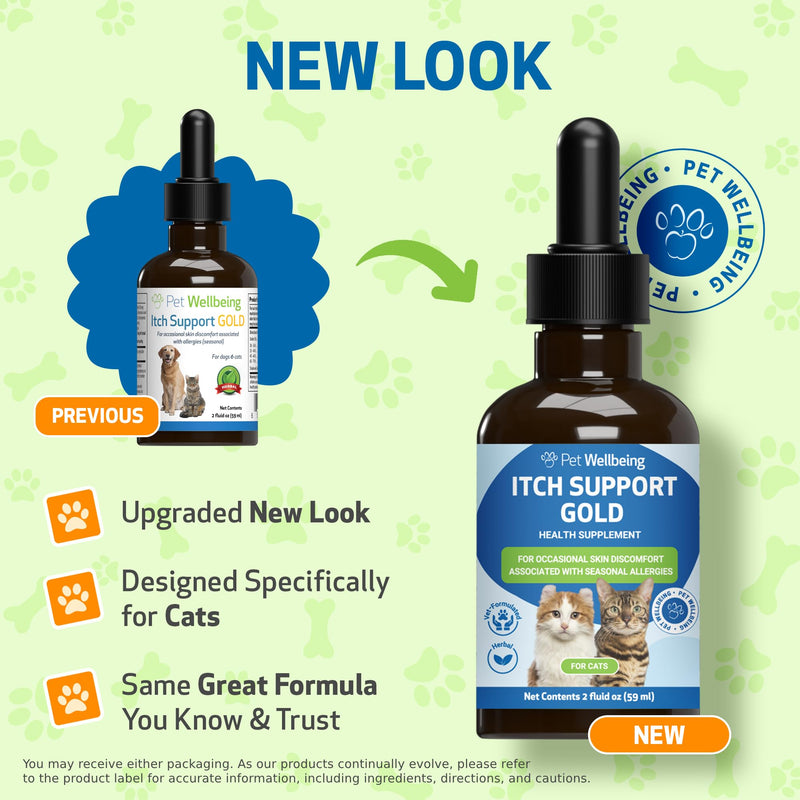 Pet Wellbeing Itch Support Gold for Cats - Occasional Itching, Scratching, and Hot Spots, Environmental and Seasonal Allergies, Dong Quai - Veterinarian-Formulated Herbal Supplement 2 oz (59 ml) 2 fl oz (59 ml)