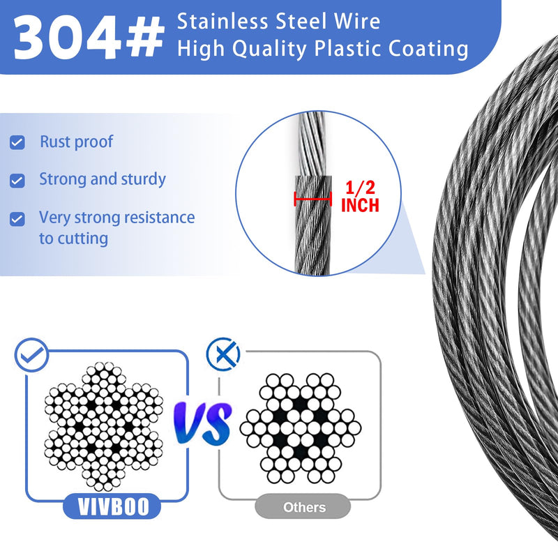 1/2Inch Heavy-Duty Security Cable Lock with Loops 4FT/6FT/8FT/10FT Bike Lock Cable Steel Cable Chain Locks for Outside