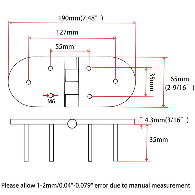 Heavy Duty Marine Grade 316 SS Boat Casting Hinge 7.48"(L)*2-9/16"(w) Hidden Concealed Fastener 3/16" thinckness for lockers, Cabin Doors and hatches Door Hatch