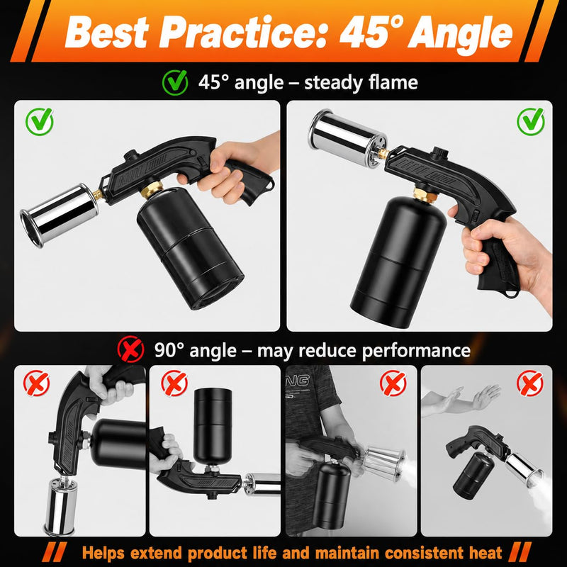 Powerful Propane Torch Gun with Adjustable Flame and Safety Lock, 2370°F High Heat Cooking Blow Torch for Charcoal Starter, BBQ, Sous Vide, Steak Searing and Campfire (Tank Not Included)