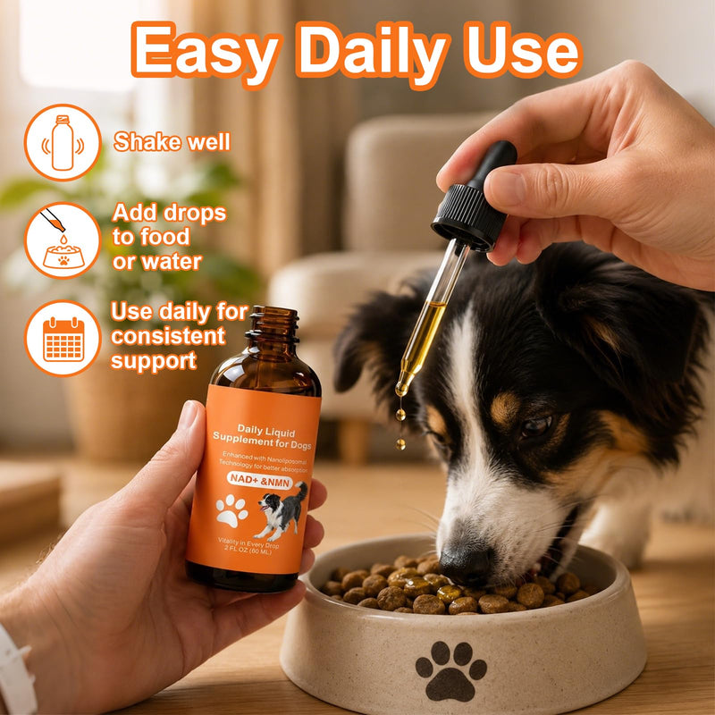 Dog Longevity Supplement with NMN, NAD+, CoQ10 & Resveratrol - Supports Joint Health, Vitality & Healthy Aging - 60-Day Nanoliposomal Drops for Better Absorption