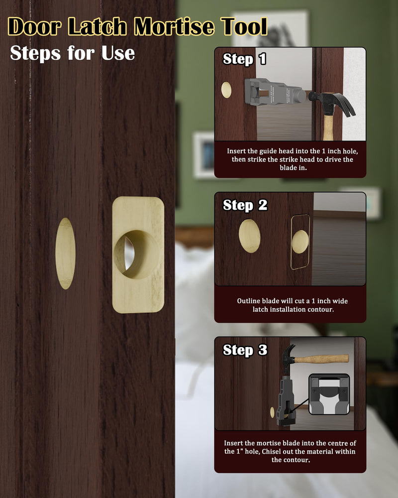 Door Latch Installation Kit, Mortise Tool Sharp and Sturdy, Easily Cut Template for Accurate Professional Installation & 1-3/4" or 1-3/8" Thick Door (Gray)