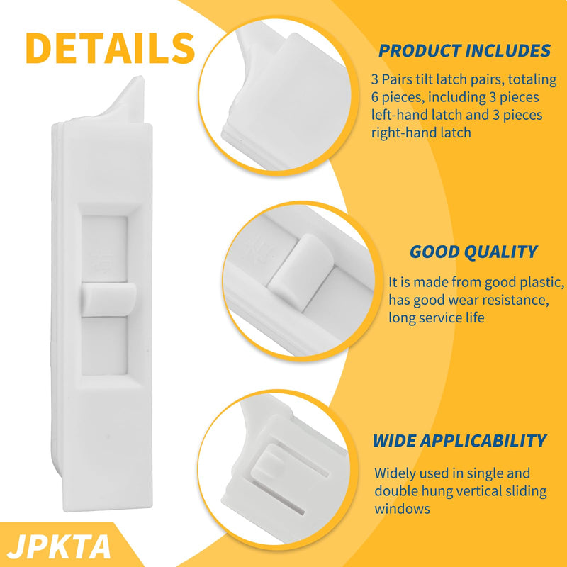 6 Pcs Window Tilt Latch Pairs Spring Loaded Sliding Window Latch Lock Snap-in White Vinyl Plastic Construction for Home Window Accessories Parts 6 Pieces