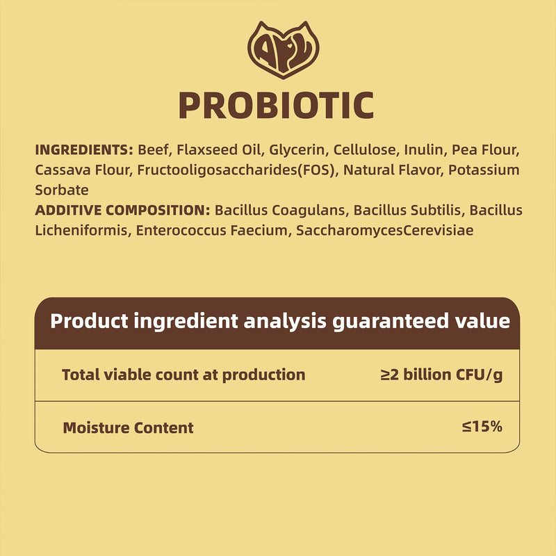 APL Probiotics for Dogs, Digestive Health Supplement with 6 Probiotics and 6 Billion CFUs, Supports Gut Health and Immune System, Helps Sensitive Stomachs, Beef Flavor Soft Chews, 300 Count