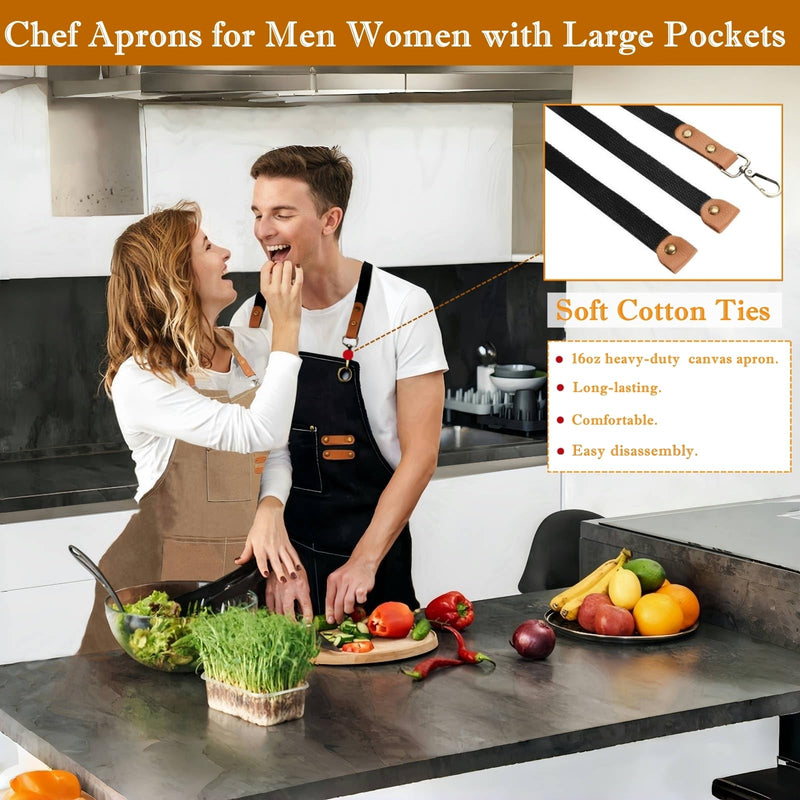 BLIRITEL Canvas Work Apron with Cross Back Straps, Chef Apron for Men Women, Adjustable Utility Apron for Kitchen,Workshop Black
