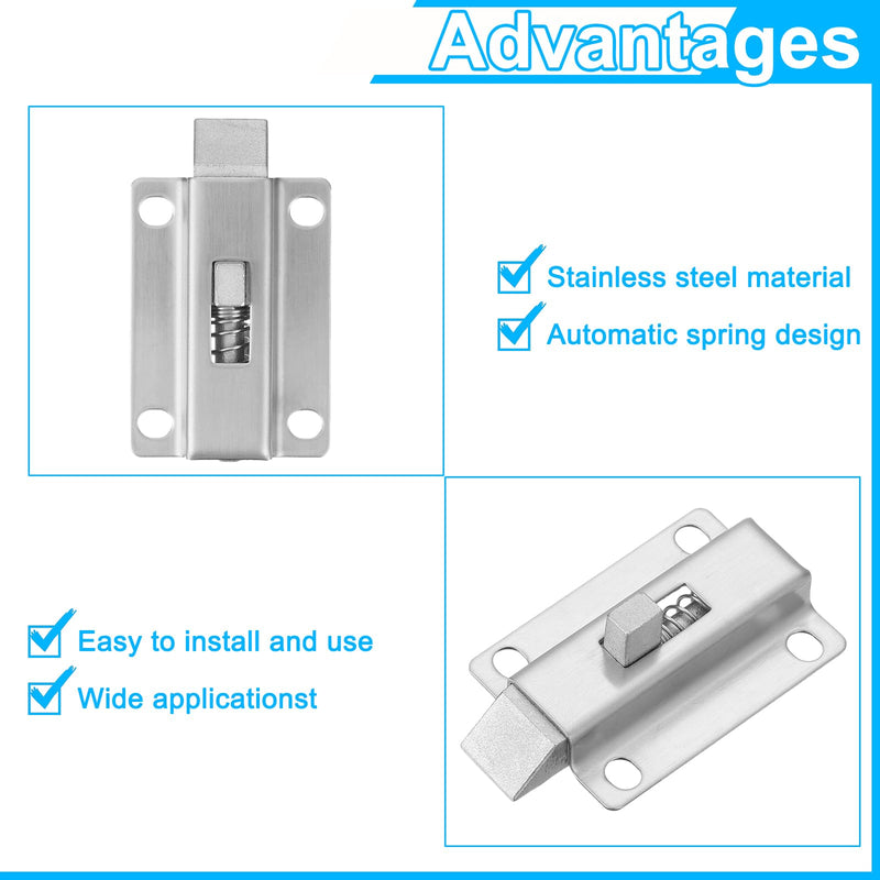 uxcell Spring Bounce Lock, 50mm/2 inch Automatic Spring Loaded Latches Stainless Steel Door Bolt Latch for Gate Window Cabinet Furniture, 4Pcs 4