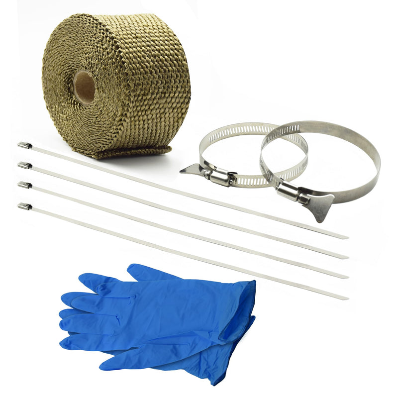 DOBTIM Fireproof Pipe Wrap Insulation 2" Wide X 16' Long, Fiberglass Heat Shield Tape Pipe Webbing for Stove Flue Protector with 2 Clamps, Titanium Titanium-16Ft
