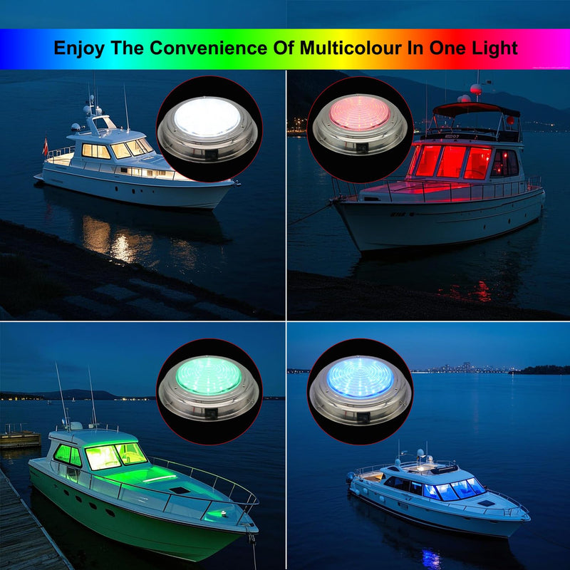 Marine Boat Dome Lights, 7 Inch RGBW LED Cabin Light with Toggle Switch, 12V Interior Lamp with Stainless Steel Surface Mount