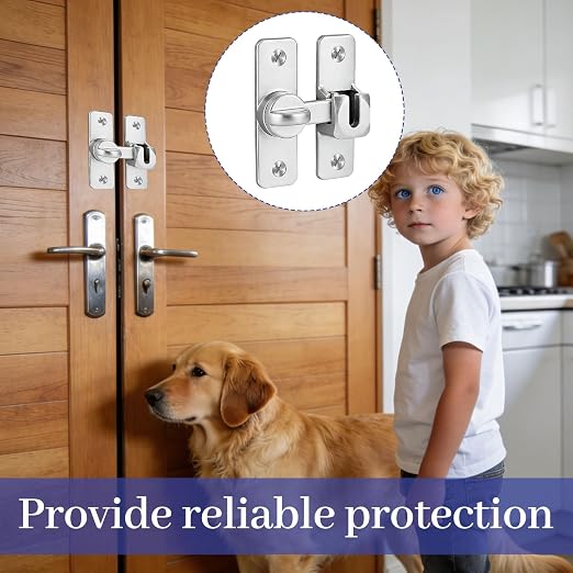 Silvery Enhanced Security Flip Latch Lock - Heavy-Duty 90/180 Degree Sliding and Swing Door Latch for Barns, Gates, and More Silvery_F47 1
