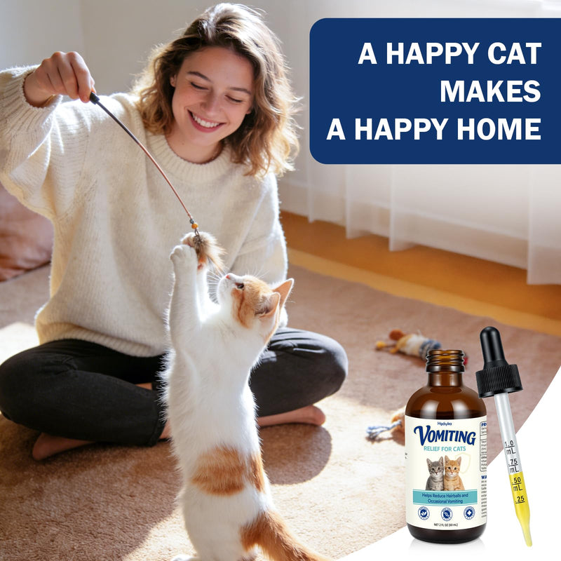 Cat Vomit Remedy for Cats, Vomiting Relief Drops with Probiotics, Digestive Support Liquid Helps Reduce Vomiting Hairballs and Sensitive Stomach, Supports Intestinal Balance Easy to Mix - 2 FL OZ